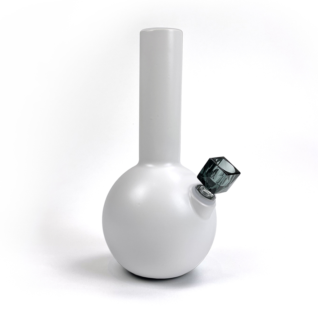 Pamir ceramic bong in linen finish with Vera square faceted borosilicate bong bowl in smoke by Zoot Stoneware.