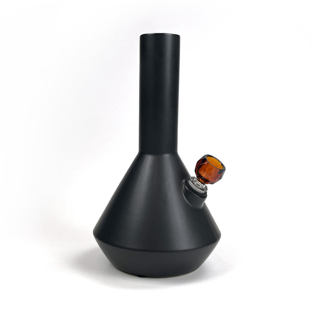 Altai ceramic bong in charcoal finish with Schott spherical faceted borosilicate bong bowl in amber by Zoot Stoneware.