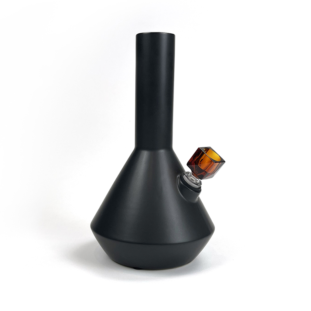 Altai ceramic bong in charcoal finish with Vera Square faceted borosilicate bong bowl in amber by Zoot Stoneware.