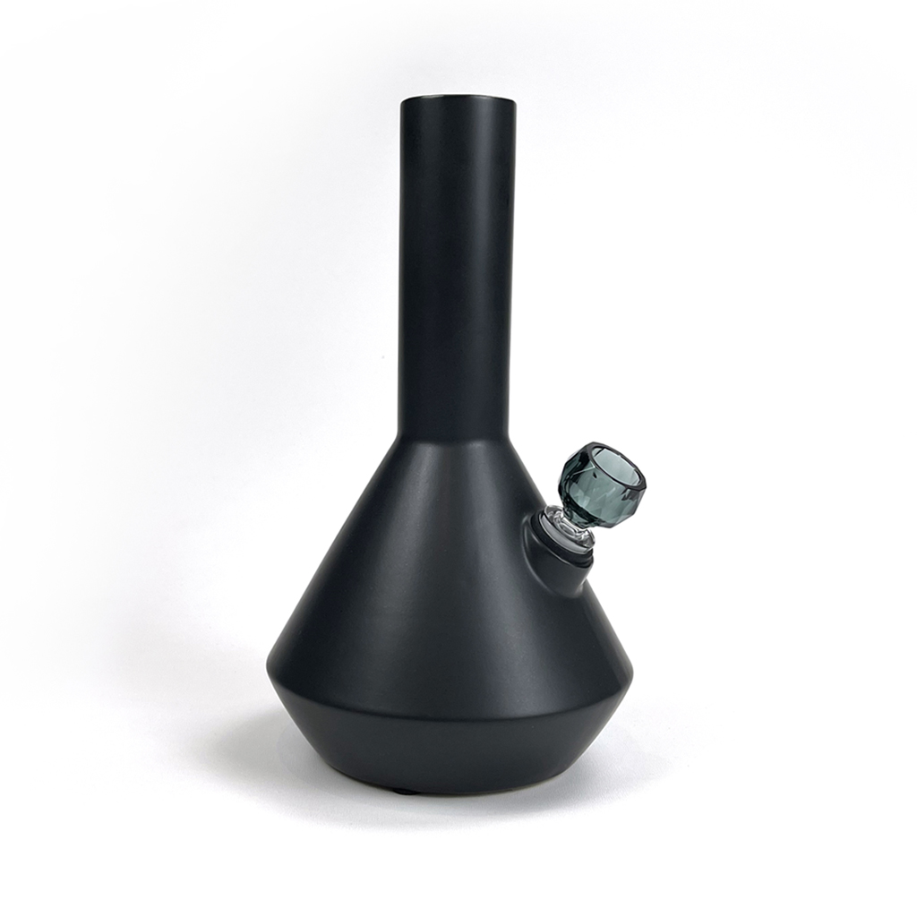 Altai ceramic bong in charcoal finish with Schott spherical faceted borosilicate bong bowl in smoke by Zoot Stoneware.