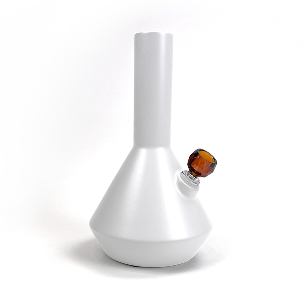 Altai ceramic bong in linen finish with Schott spherical faceted borosilicate bong bowl in amber by Zoot Stoneware.