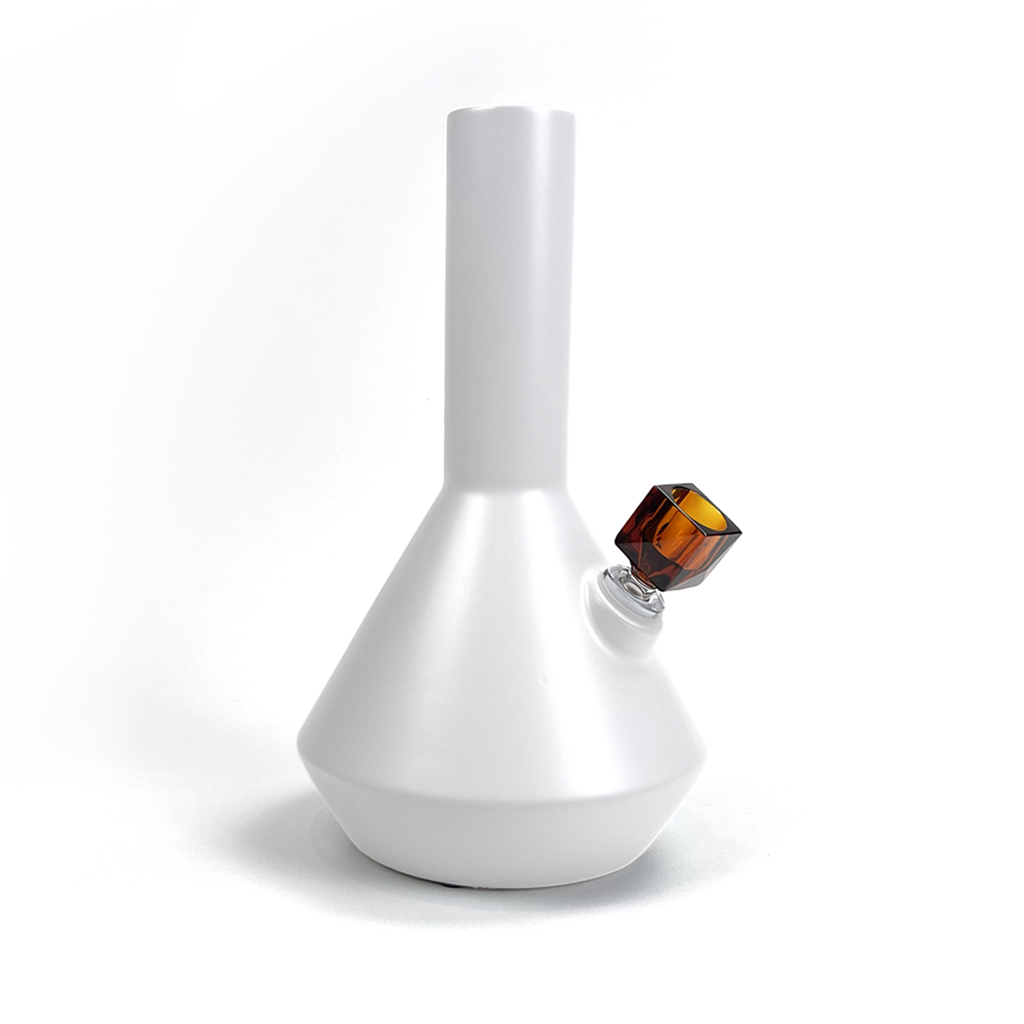 Altai ceramic bong in linen finish with Vera Square faceted borosilicate bong bowl in Amber by Zoot Stoneware.