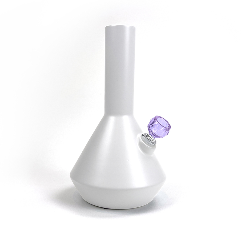 Altai ceramic bong in linen finish with Schott spherical faceted borosilicate bong bowl in amethyst by Zoot Stoneware.