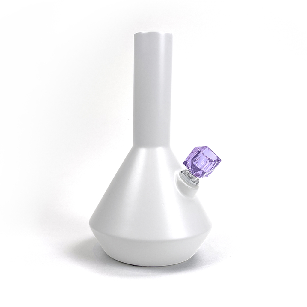 Altai ceramic bong in linen finish with Vera Square faceted borosilicate bong bowl in Amethyst by Zoot Stoneware.