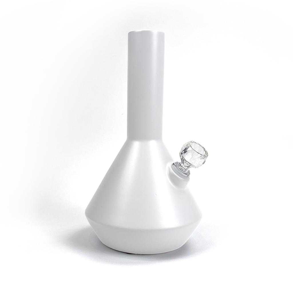 Altai ceramic bong in linen finish with Schott spherical faceted borosilicate bong bowl in crystal by Zoot Stoneware.