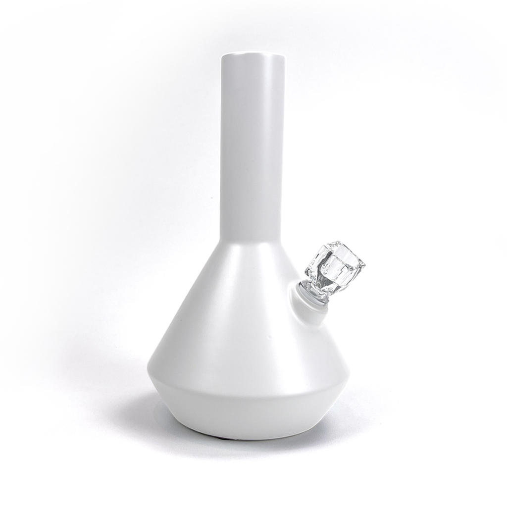 Altai ceramic bong in linen finish with Vera Square faceted borosilicate bong bowl in crystal by Zoot Stoneware.