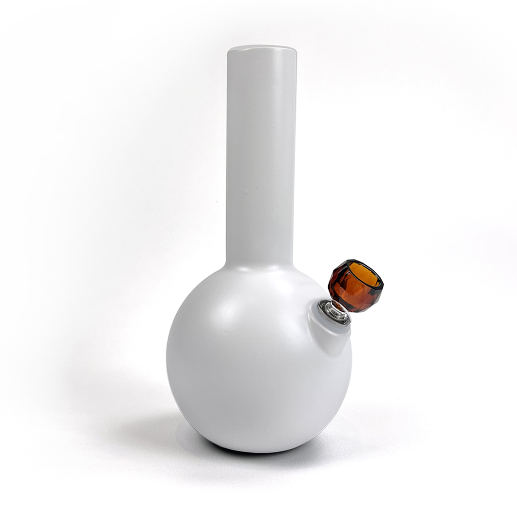 Pamir ceramic bong in linen finish with Schott spherical faceted borosilicate bong bowl in amber by Zoot Stoneware.