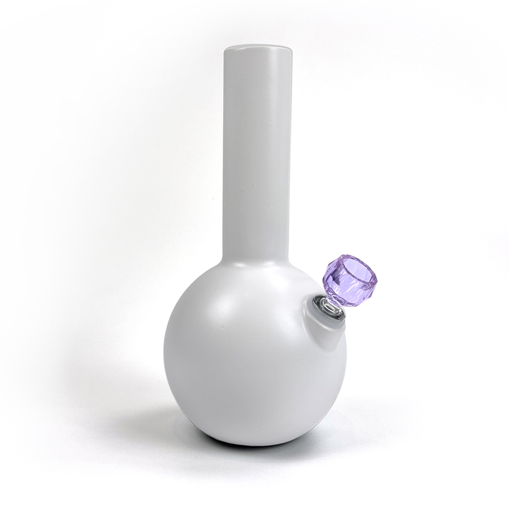 Pamir ceramic bong in linen finish with Schott spherical faceted borosilicate bong bowl in amethyst by Zoot Stoneware.