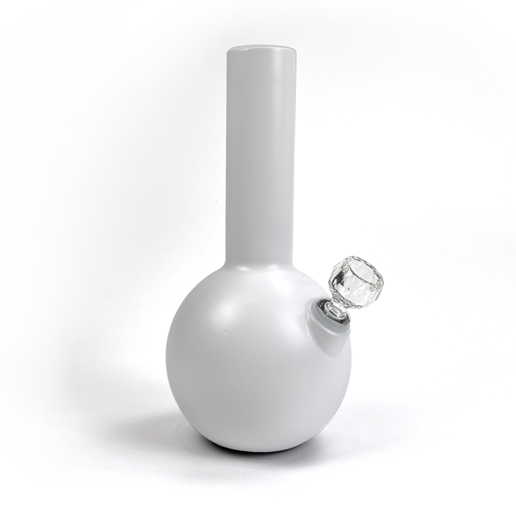 Pamir ceramic bong in linen finish with Schott spherical faceted borosilicate bong bowl in crystal by Zoot Stoneware.