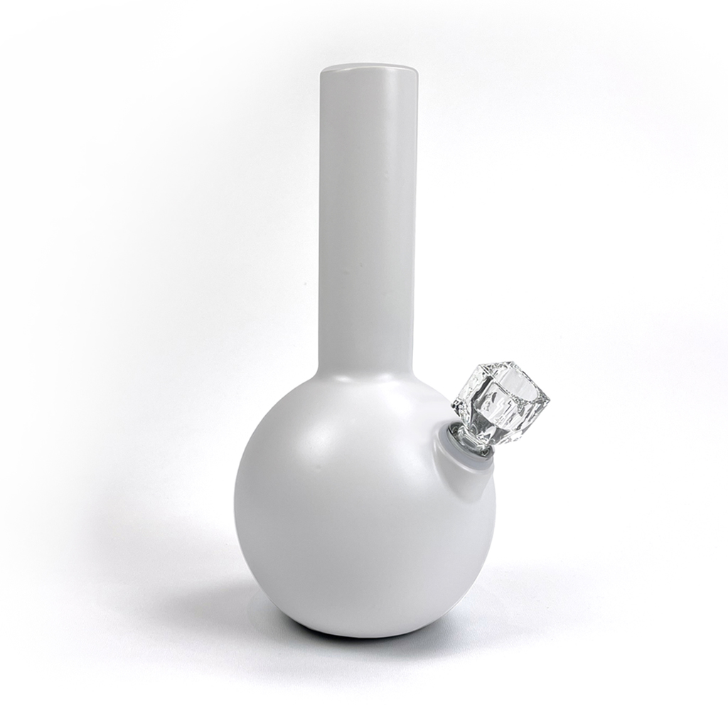 Pamir ceramic bong in linen finish with Vera square faceted borosilicate bong bowl in crystal by Zoot Stoneware.