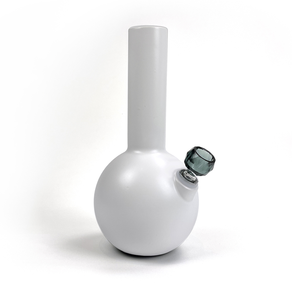 Pamir ceramic bong in linen finish with Schott spherical faceted borosilicate bong bowl in smoke by Zoot Stoneware.