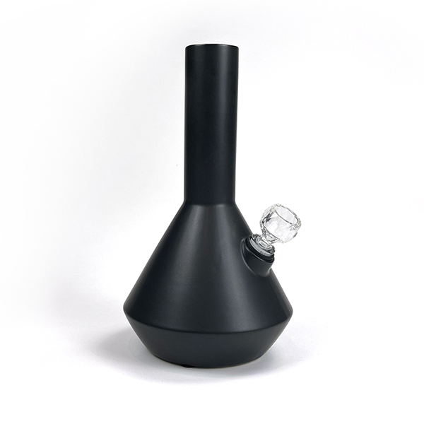 Altai ceramic bong in charcoal finish with Schott spherical faceted borosilicate bong bowl in crystal by Zoot Stoneware.