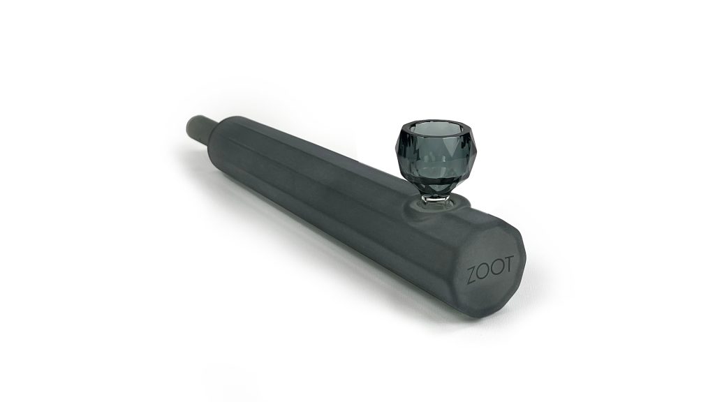 Eggemeier borosilicate glass pipe with Schott faceted bowl in frosted smoke by Zoot Stoneware.